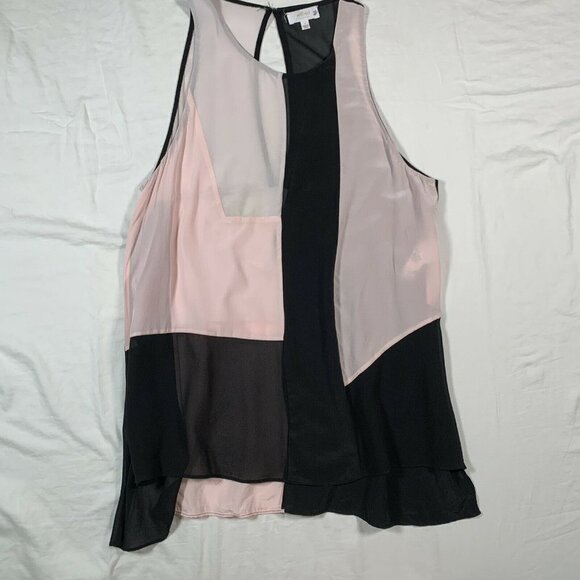 Wilfred ARITZIA sz S 100% Silk Pink Black Color Block Semi-Sheer Crepe Tank Cami - Picture 7 of 10